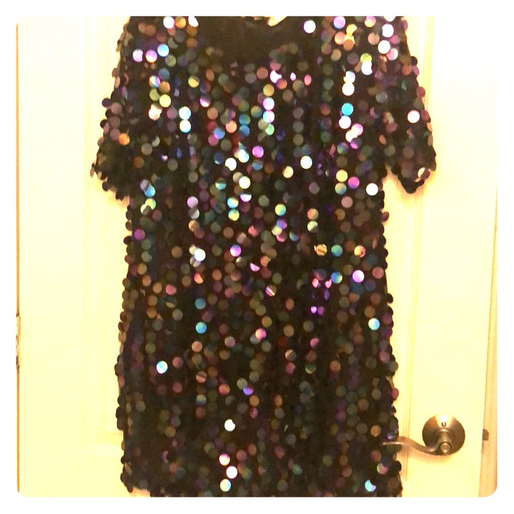 New Black sequin shirt dress with split leg